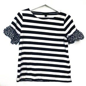 J. Crew gingham ruffle sleeve striped top, Size S